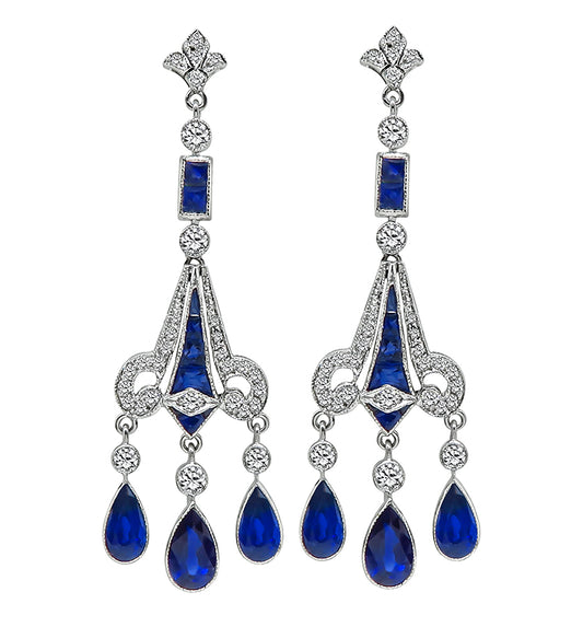 Estate 5.30ct Sapphire And 1.05ct Diamond Chandelier Earrings