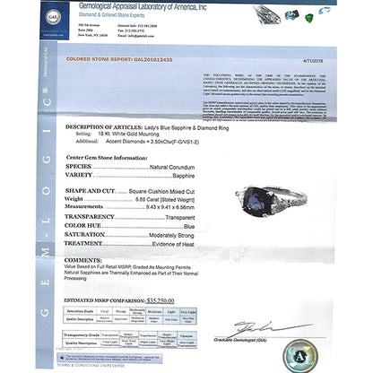 Estate GAL Certified 5.65ct Sapphire 1.00ct Diamond Ring