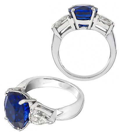 Estate  GAL Certified 5.98ct Sapphire 1.00ct Diamond Engagement Ring