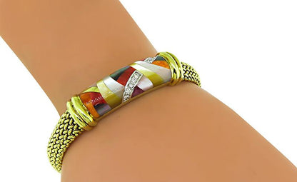 Estate Asch Grossbardt Multi Color Gemstone Inlay Gold Bracelet