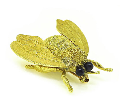 Estate Cellino Onyx 18k Yellow Gold Bee Pin