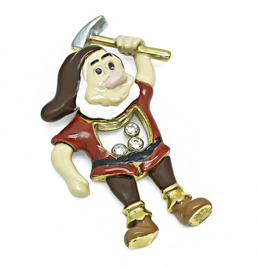 Estate Diamond Enamel 18k Yellow Gold Grumpy Pendant