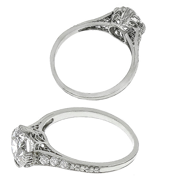 Edwardian GIA Certified 1.26ct Old European Cut Diamond Platinum Engagement Ring