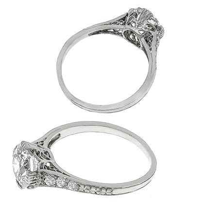 Edwardian GIA Certified 1.26ct Old European Cut Diamond Platinum Engagement Ring
