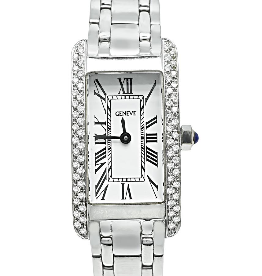 Estate Geneve 0.90ct Diamond 14k White Gold Watch