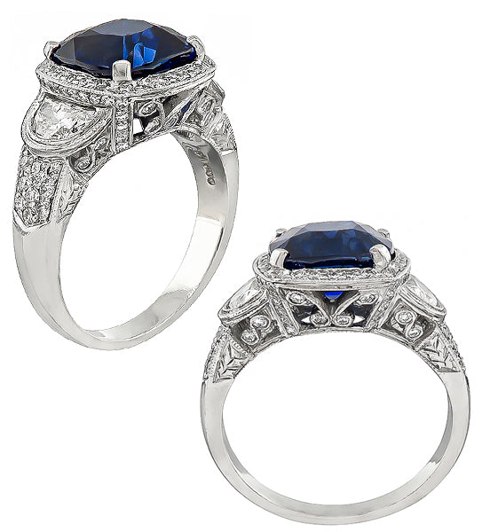 Estate JB Star  GAL Certified 5.79ct Sapphire 1.70ct Diamond Engagement Ring