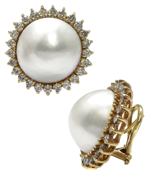 Estate Mabe Pearl And Diamond Earrings