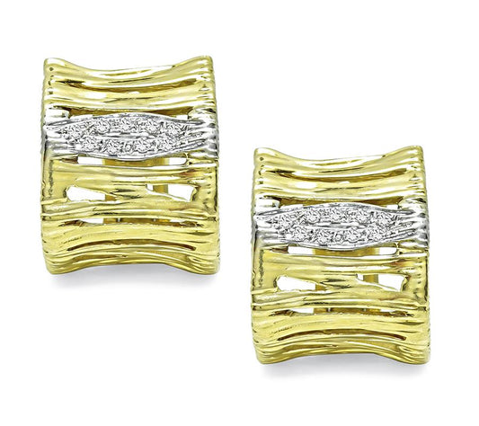 Estate Roberto Coin Diamond Two Tone 18k Gold Elephant Skin Earrings