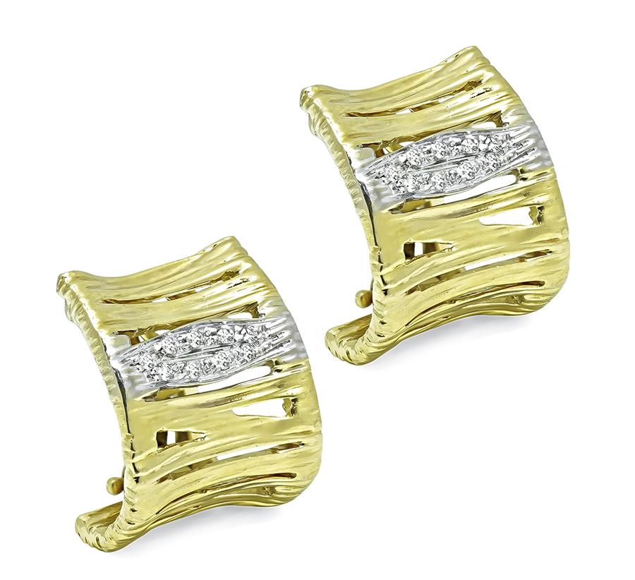 Estate Roberto Coin diamond two tone 18K gold Elephant Skin texture earrings
