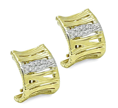 Estate Roberto Coin diamond two tone 18K gold Elephant Skin texture earrings