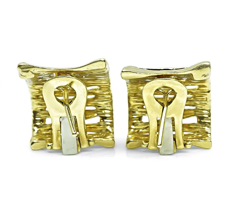 Estate Roberto Coin two tone 18K gold diamond Elephant Skin earrings stamped Italy