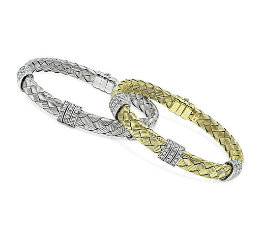 Estate Suite of Two 1.50ct Diamond 14k Yellow and White Gold Weave Bangle