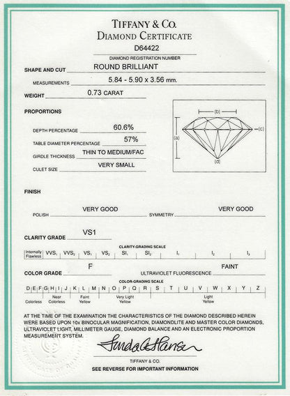 Estate Tiffany & Co 0.73ct Diamond Solitaire Engagement Ring and Band Set