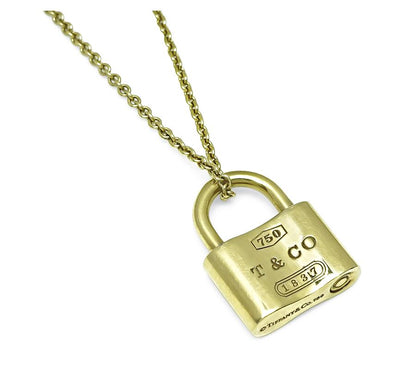 Estate Tiffany & Co 18k Yellow Gold Lock Pendant Necklace
