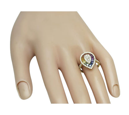 Estate multi-color sapphire diamond ring in 18K yellow gold