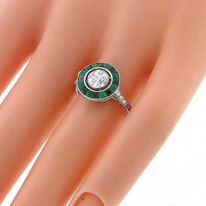 GIA 0.64ct Diamond Emerald Onyx Engagement Ring