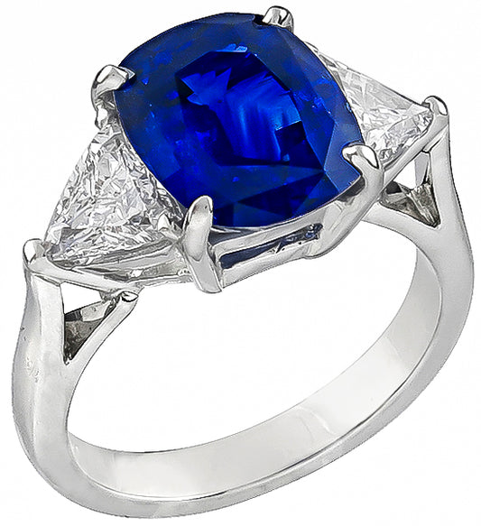 GIA 4.08ct Natural Sapphire 0.60ct Diamond Engagement Ring