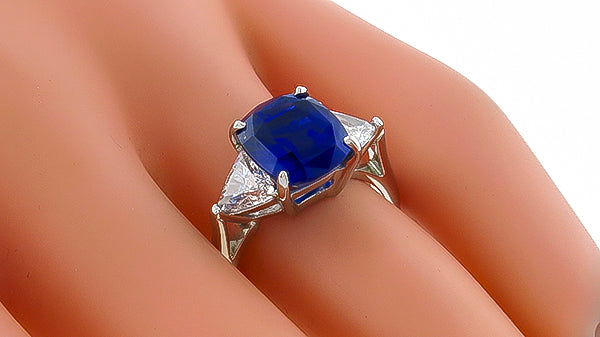 GIA 4.08ct Natural Sapphire 0.60ct Diamond Engagement Ring