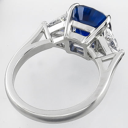 GIA 4.08ct Natural Sapphire 0.60ct Diamond Engagement Ring