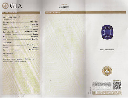 GIA 4.08ct Natural Sapphire 0.60ct Diamond Engagement Ring