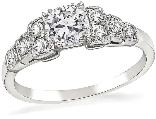 GIA Certified 0.52ct Diamond Art Deco Engagement Ring