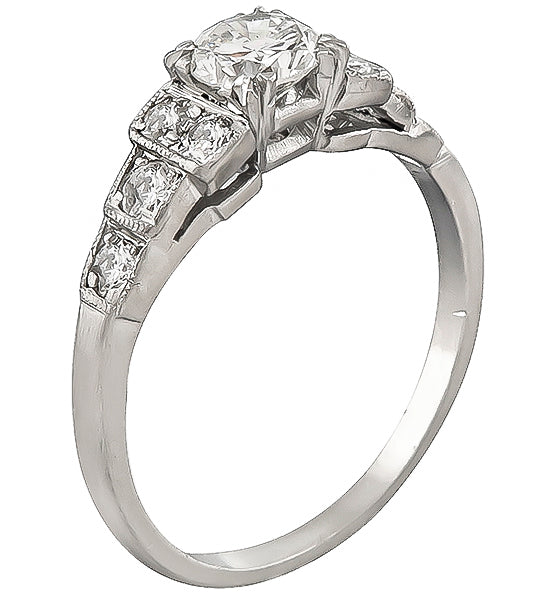 GIA Certified 0.52ct Diamond Art Deco Engagement Ring