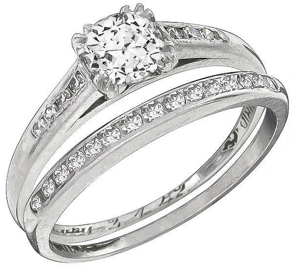 GIA Certified 0.60ct Diamond Engagement Ring and Wedding Band Set