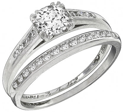 GIA Certified 0.60ct Diamond Engagement Ring and Wedding Band Set