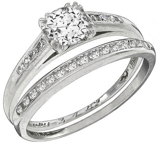 GIA Certified 0.60ct Diamond Engagement Ring and Wedding Band Set