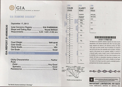 GIA Certified 0.64ct Diamond Vintage Engagement Ring