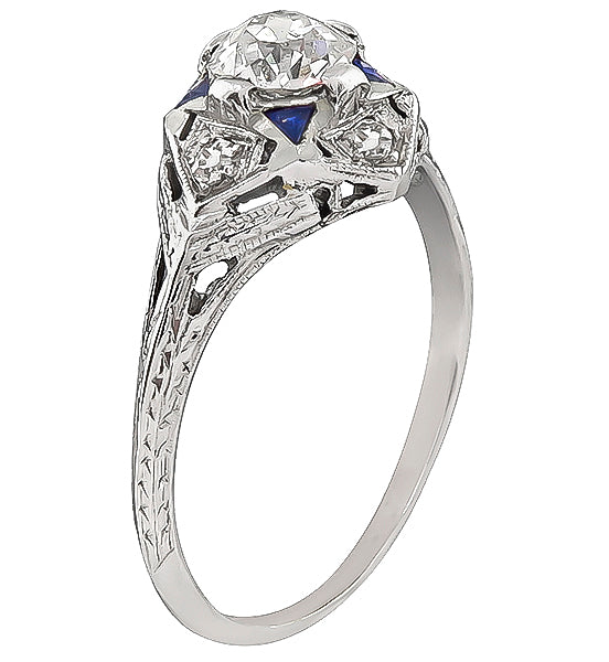 GIA Certified 0.65ct Diamond Art Deco Engagement Ring