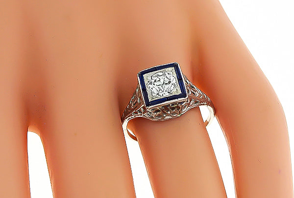 GIA Certified 0.66ct Diamond Art Deco Engagement Ring