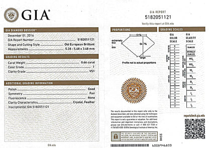 GIA Certified 0.66ct Diamond Art Deco Engagement Ring