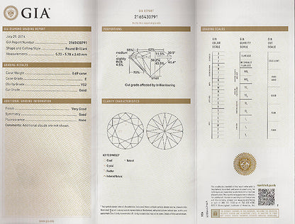 GIA Certified 0.69ct Diamond Engagement Ring