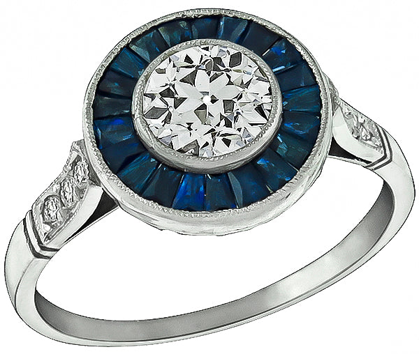 GIA Certified 0.70ct Diamond Sapphire Engagement Ring