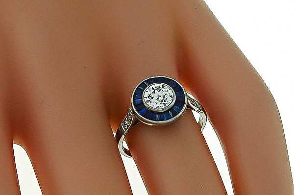 GIA Certified 0.70ct Diamond Sapphire Engagement Ring