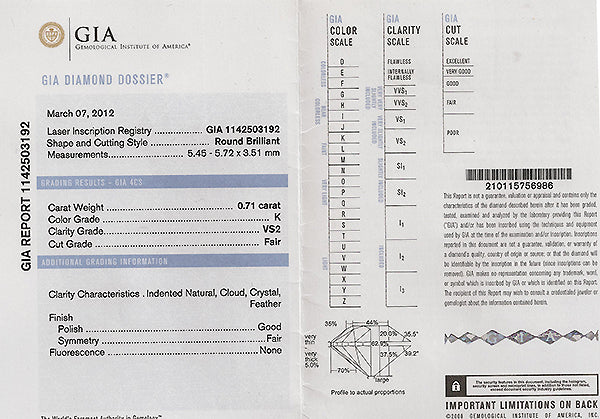 GIA Certified 0.71ct Diamond Engagement Ring