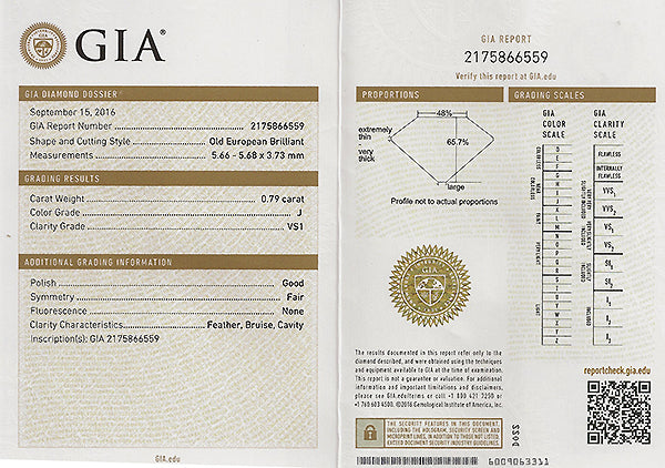 GIA Certified 0.79ct Diamond Engagement Ring