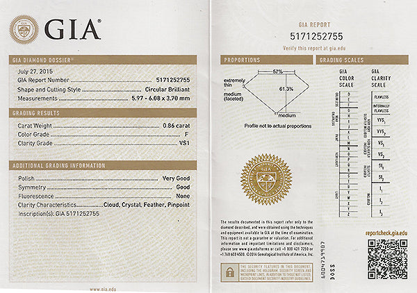 GIA Certified 0.86ct Diamond Engagement Ring