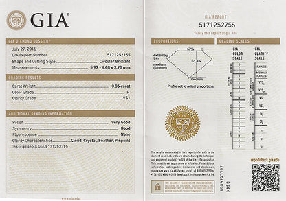 GIA Certified 0.86ct Diamond Engagement Ring