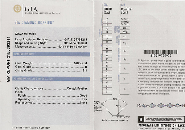 GIA Certified 0.87ct Diamond Engagement Ring