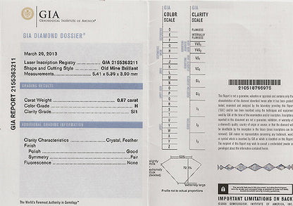 GIA Certified 0.87ct Diamond Engagement Ring