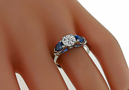 GIA Certified 0.88ct Diamond Sapphire Engagement Ring