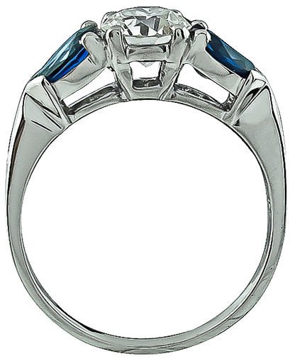 GIA Certified 0.88ct Diamond Sapphire Engagement Ring