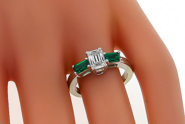 GIA Certified 0.90ct Diamond Emerald Engagement Ring