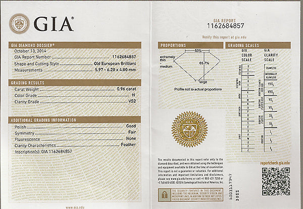 GIA Certified 0.96ct Diamond Engagement Ring