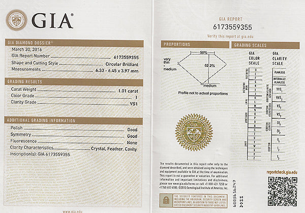 GIA Certified 1.01ct Diamond Engagement Ring