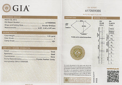 GIA Certified 1.01ct Diamond Engagement Ring