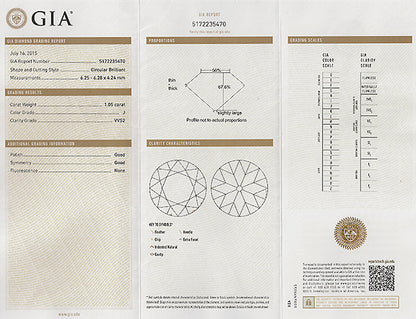 GIA Certified 1.05ct Diamond Engagement Ring