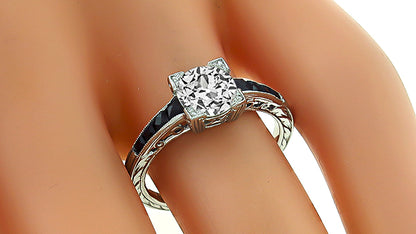 GIA Certified 1.11ct Diamond Onyx Engagement Ring